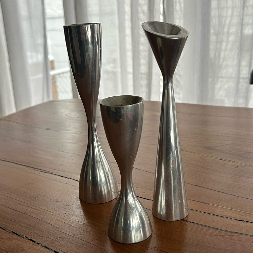 Nambe Studio Silver Candlesticks Excellent Vintage Condition Set of 3